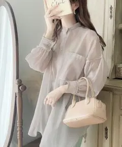 シアーバンドカラービッグシャツ