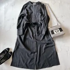 新品タグ付き 23区 ポリエステルウールシャツワンピース　ロング　ベルト付 40
