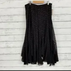 【SANA】ドット柄 ロング フレアスカート ブラック 赤 F 春夏✨レディース