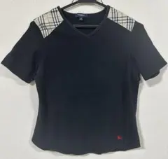 BURBERRY LONDOブラック Vネック 半袖Tシャツ ノバチェック