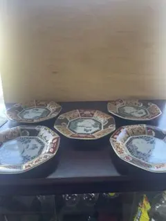 【5客セット】古伊万里調 金彩 八角皿 銘々皿 盛皿 和食器 昭和レトロ 彌生銘