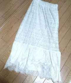3can4on ロングスカート アイボリー レース フリル付き