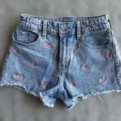 虹刺繍デニムショートパンツ 10-11歳　140サイズ