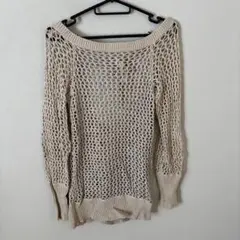 kinoji ベージュ　メッシュ編み　バックリボン　ニット　セーター