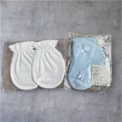 未使用！白色ミトン綿100%と赤ちゃんの城ベビー用ソックス 7-8cm 水色