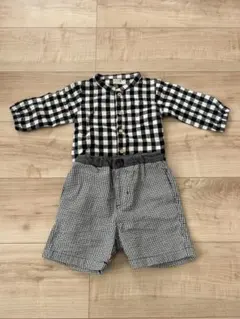 プティマイン　チェック柄シャツ　ハーフパンツ2点セット　80サイズ