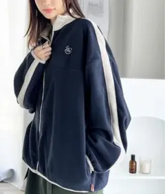 Javaジャバコラボ ロゴ刺繍 フリーストラックジャケット ネイビー