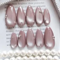 現品　サイズオーダー可　ワンホン　韓国　マグネットネイル　ラベンダーグレージュ