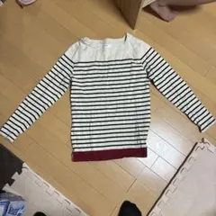 INHERIT ボートネック長袖トップス アイボリー/ストライプ
