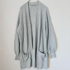 LOFT ロフト ボリューム袖 ニットカーディガン グレー ロング丈