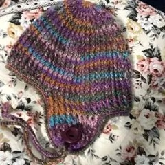 耳あて付きニット帽 多色ストライプ