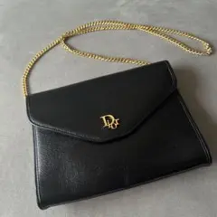 クリスチャンディオール チェーンショルダーバッグ ブラック レザー