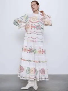 新品☆ZARA ザラ ロングワンピース 刺繍デザイン S