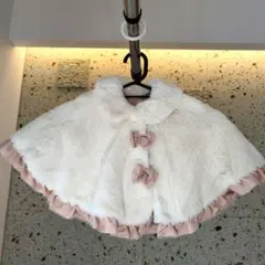 リボンベビーポンチョ ホワイト/ピンク サイズF