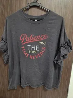 GLOBAL WORK ロゴプリント フリル袖 Tシャツ チャコール M