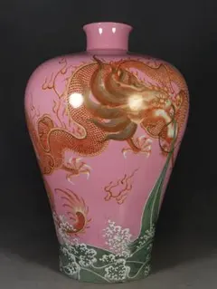 清時代　乾隆年製　掐丝珐琅彩　双耳瓶　色絵 龍文様 花瓶 磁器 時代物 骨董品 清時代 乾隆年製 掐丝珐琅彩 双耳瓶 色絵 龍文様 花瓶 磁器 時代物
