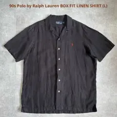 90s ポロバイラルフローレン 半袖リネンシャツ オープンカラー ボックス L黒