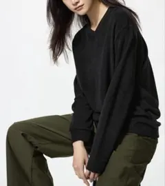 リボん様専用ユニクロ ソフトニットフリースVネックT ブラックMサイズ新品未使用