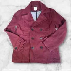 BROWNY バーガンディ ダブルボタン メンズ ピーコート M パープル a3