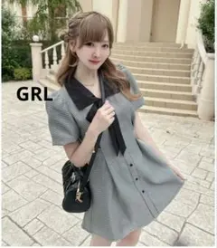 新品　グレイル　千鳥格子半袖ミニワンピース　りぼん付き