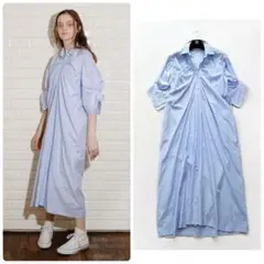 【PINUE】25ss＊フロントギャザー　シャツワンピース　ストライプ　M