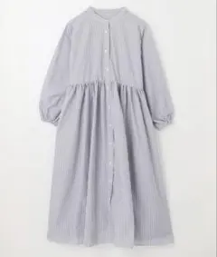 ギャザーシャツワンピース　any FAM ブルーストライプ