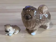 チャウチャウ　置物　陶器　親子　ボーンチャイナ　ポーセリン　ミニチュア