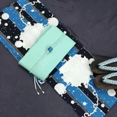 綿麻♪縦縞に涼やかな雪輪★高級 綿麻浴衣★新品 浴衣セット 3点セット 綿麻♪縦縞に涼やかな雪輪☆高級 綿麻浴衣☆新品 浴衣セット 3点セット
