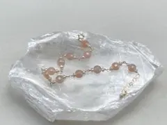オレンジムーンストーン　淡水パール　ブレスレット　ハンドメイド　14kgf