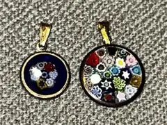 アレッツォ 刻印 SV925 ミルフィオリ　花　モチーフ　ペンダントトップ2個私