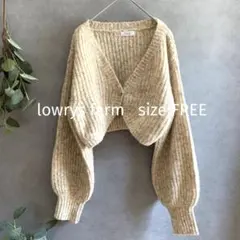 lowrys farm ショート丈カーディガン ベージュミックス クロップド丈