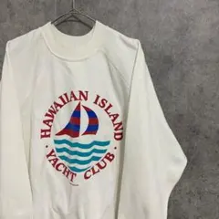90s vintage プリント　トレーナー　白　ラグラン　メンズ　古着