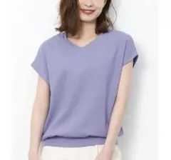 SUNFLOWER Vネック フレンチスリーブ ニットソー M ラベンダー