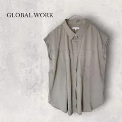 グローバルワーク バックボタン フレンチスリーブ シャツ M カーキ