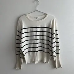 アイボリー ブラックストライプ 長袖ニット　グローバルワーク