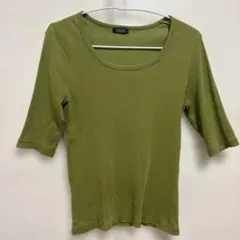 BROS リブ編み五分袖Tシャツ オリーブグリーン
