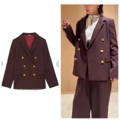 スナイデル SNIDEL ダブルテーラードジャケット ワイン 金ボタン 秋服 1