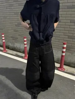 JCAESAR Wide-Leg Raw Denim Biker Pants