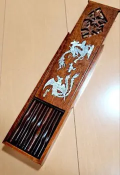 螺鈿細工 透かし彫り木製ケース箸箱と箸10客