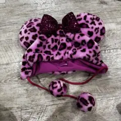 ディズニー　ヒョウ柄　カチューシャ　ファンキャップ　ピンク　ミニー 帽子