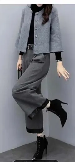 ノーカラージャケット&ワイドパンツセットアップ