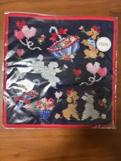 FEILER 犬と花柄モンプティルルブランケット グレー モンプティルル ハンカチ（WEB限定）(ネイビー×ホワイト