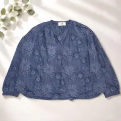 PUAL CE CIN ピュアルセシン 花立体刺繍 ブラウス ブルー 青のサムネイル