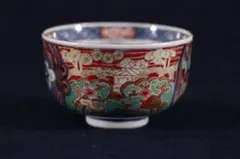 【 風鎮図銘々酒盃 ３客 】　古九谷赤絵　再興九谷　江戸後期～明治　Ｊ0124Ｉ 風鎮図銘々酒盃 3客 】 古九谷赤絵 再興九谷 江戸後期～明治