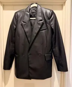 ZARA ブラック レザージャケット ダブルブレスト