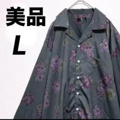 【美品】ZIP FIVE ポリシャツ デザインシャツ 総柄シャツ L ブラック