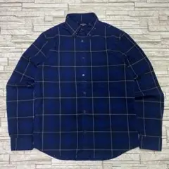 USA古着 フランネルシャツ ネイビー 白ライン レーヨン配合 S