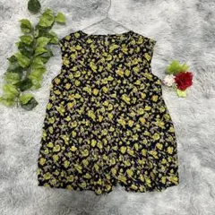 anySiS 2 M ブラウス 花柄 総柄 ネイビー 黄色 通勤 爽やか 美品