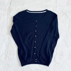 ネイビー 長袖カーディガン ボタン付き