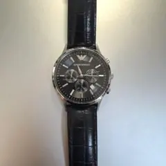 電池入り⭕️EMPORIO ARMANI クロノグラフウォッチ ブラックレザーのサムネイル